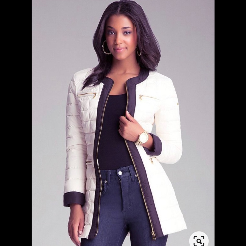 Bebe down collarless jacket